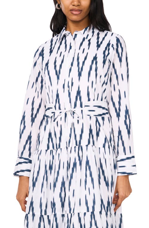 Halogen ® Abstract Print Long Sleeve Tiered Cotton Maxi Shirtdress In Blue