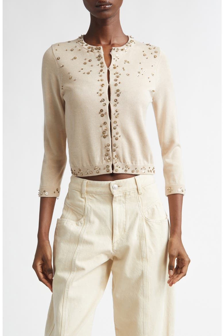 Amaria Embellished Silk & Cashmere Cardigan, Main, color, BEIGE