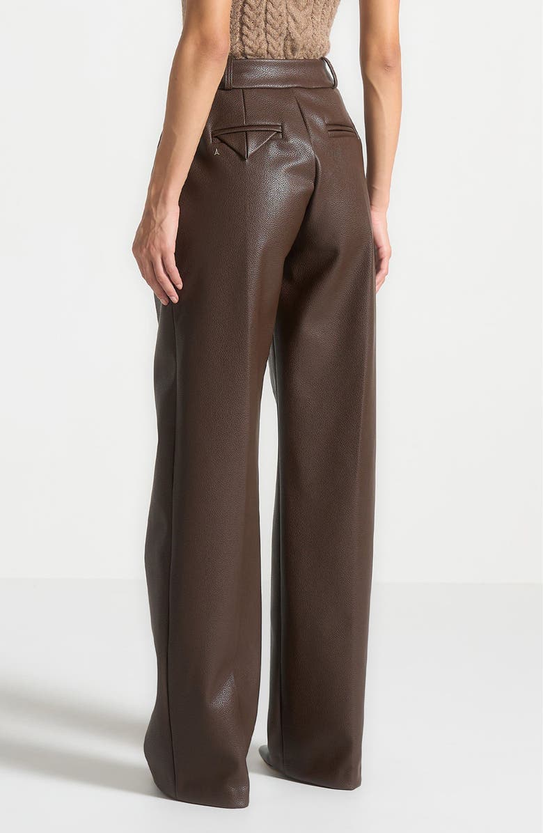 Manière De Voir Olivia Pebbled Leather Pleated Stacked Trousers, Alternate, color, Brown