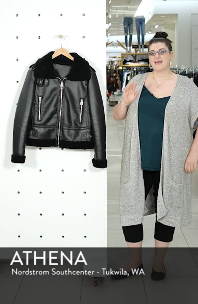 Faux Leather Moto Jacket with Faux Shearling Trim, sales video thumbnail