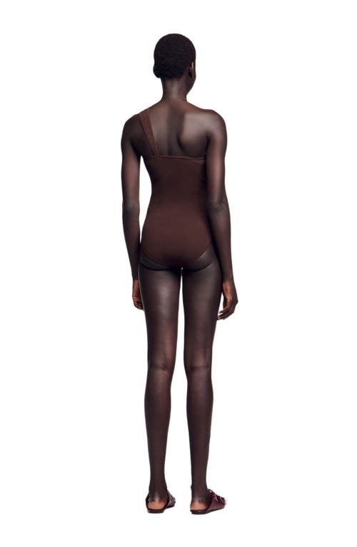 Sandro Asymmetric Leotard With Bead Detail In Brown