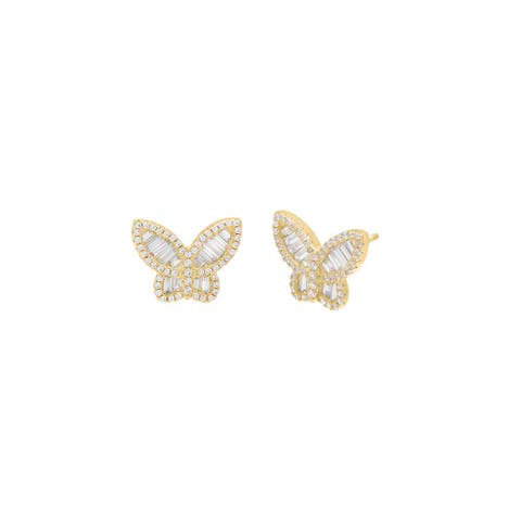 Small Pave X Baguette Butterfly Stud Earring
