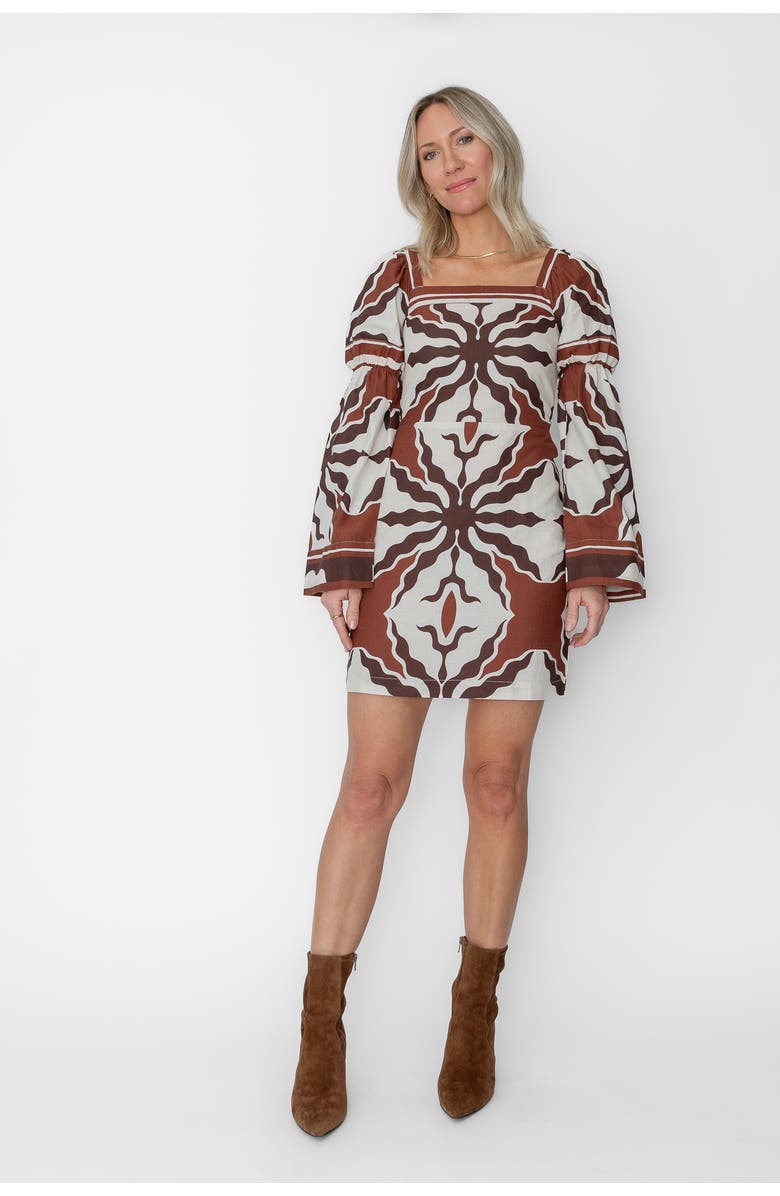 West Of Martine Mini Dress, Main, color, Capucine Border Print