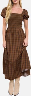 Blu Pepper Smock Plaid Midi Dress