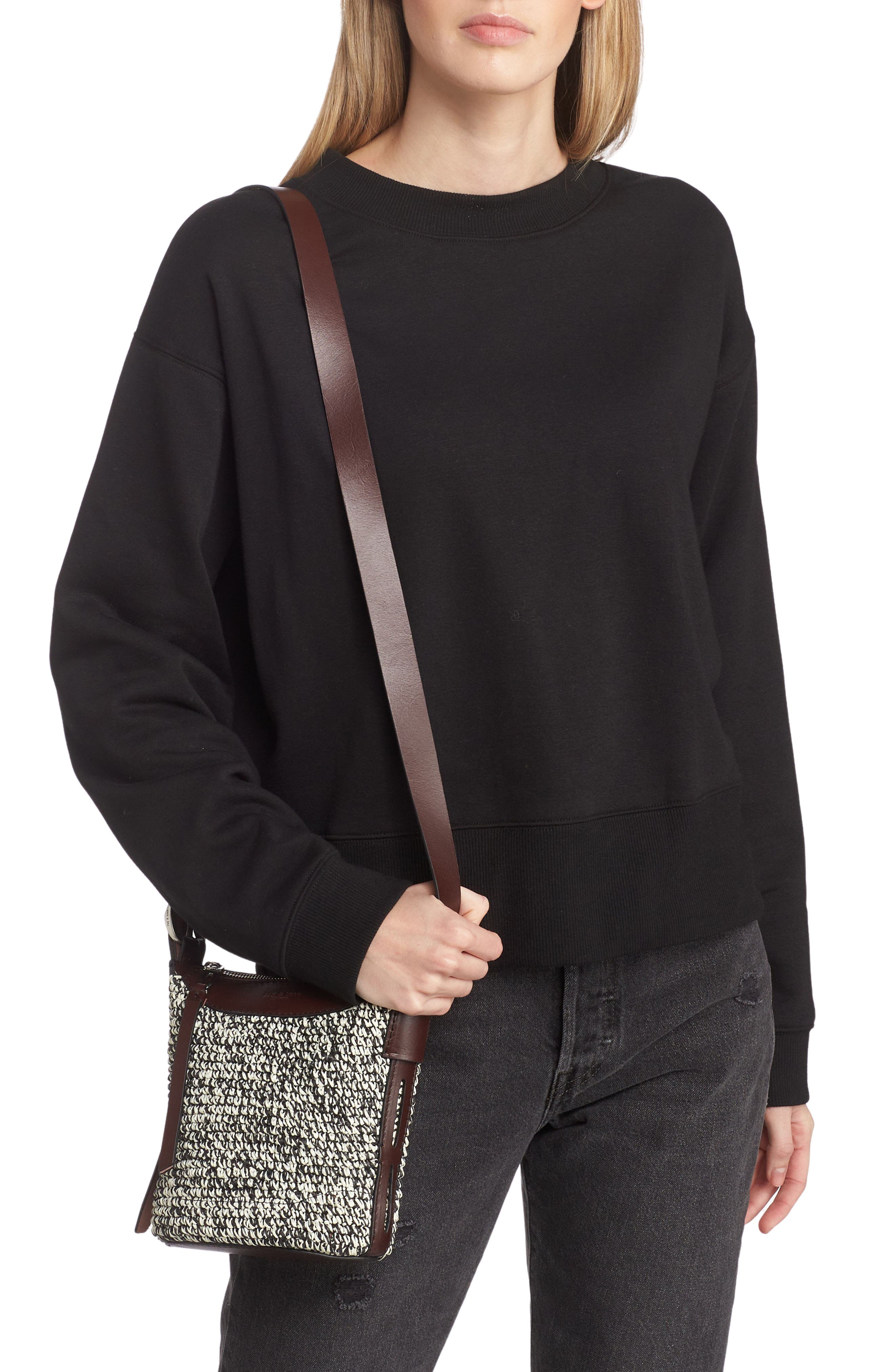 rag & bone Belize Mini Straw & Leather Bucket Bag, Alternate, color, 