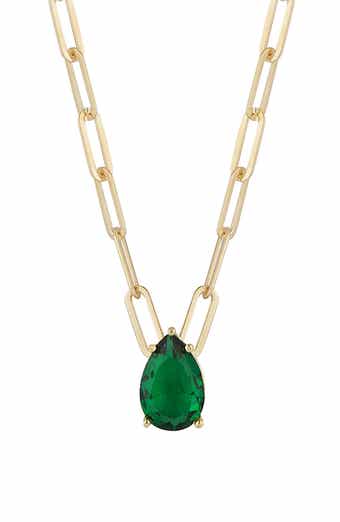 CZ Pendant Paper Clip Chain Necklace