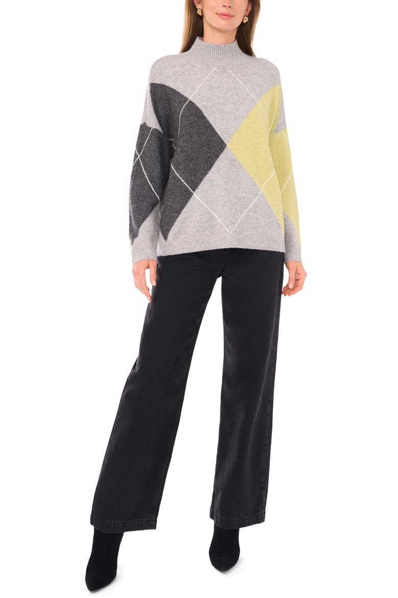 Argyle Mock Neck Sweater, Alternate, color, LIGHT HEATHER GREY