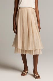 Vince Pleated Layered Midi Skirt