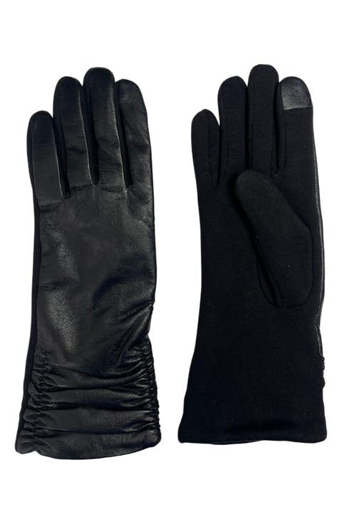 Ruched Leather Gloves