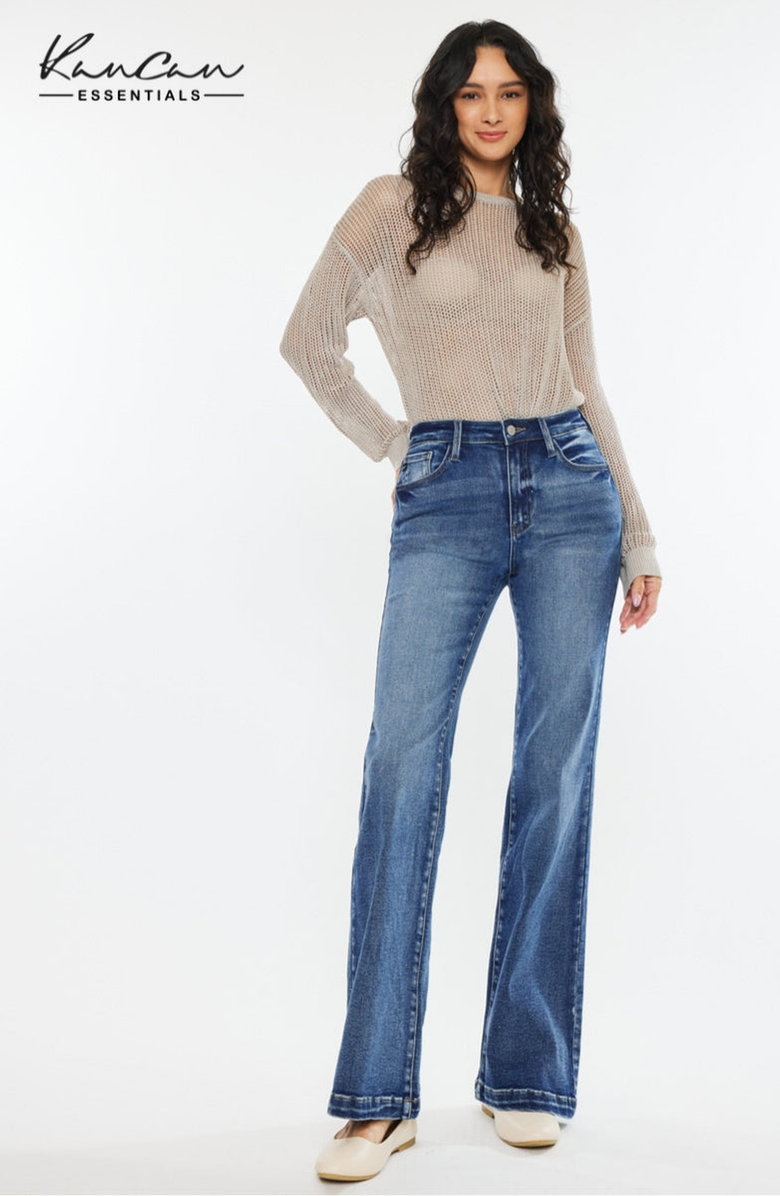 KanCan Avonlea Essentials High Rise Wide Leg Flare Jeans, Main, color, Dark Wash