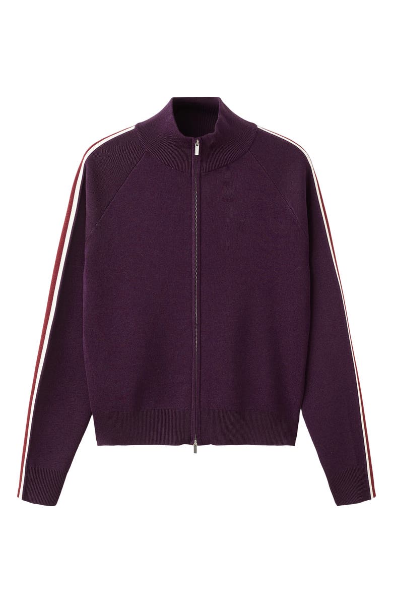 MANGO Side Stripe Zip Cardigan, Alternate, color, Wine