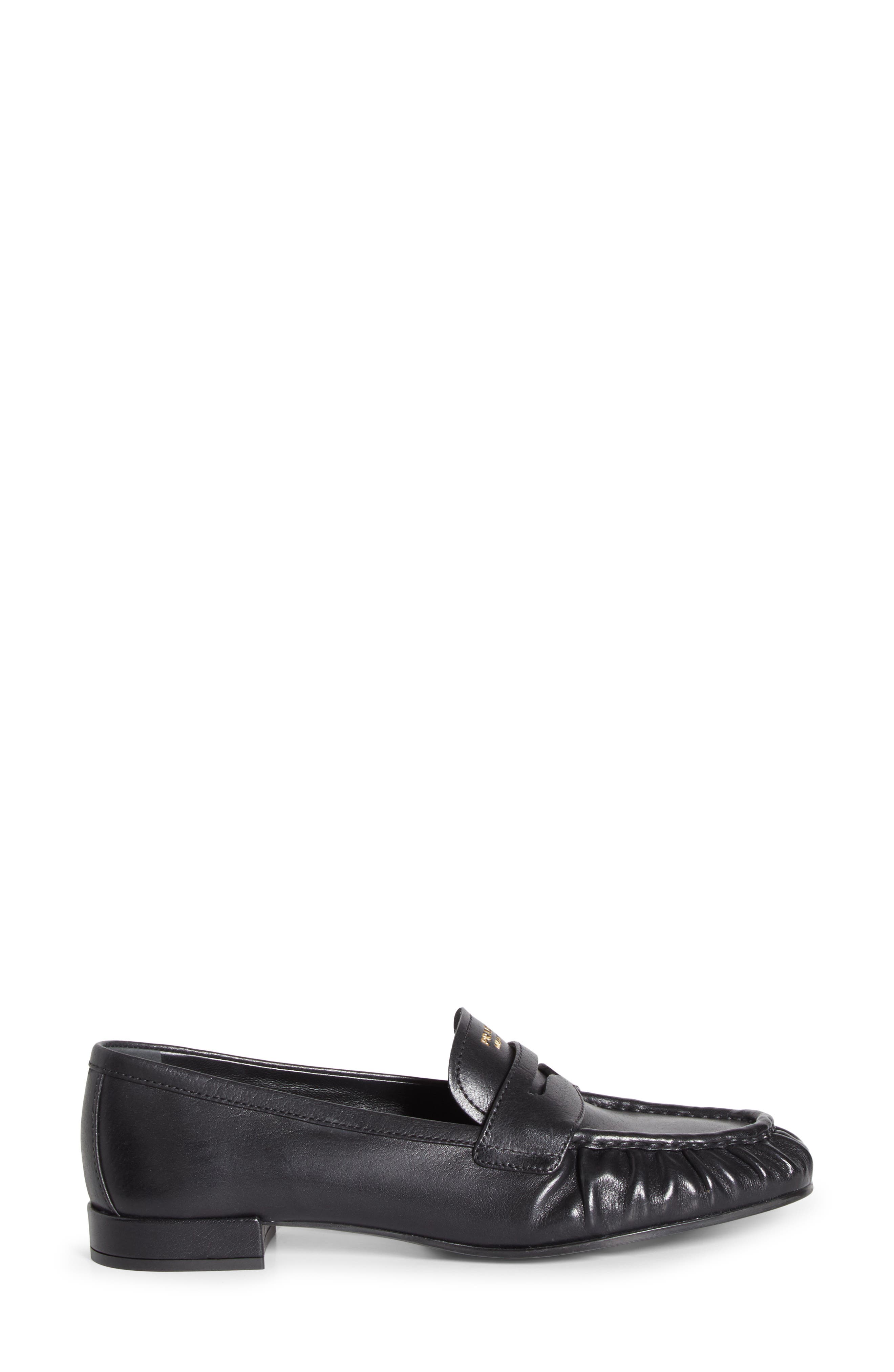 Ruched Leather Loafer, Alternate, color, NERO