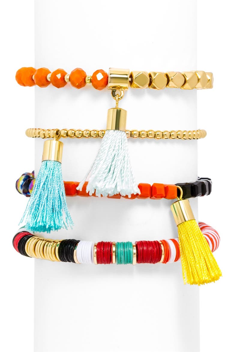 'Maldives' Beaded Stretch Bracelets, Alternate, color, ORANGE/ MULTI/ GOLD