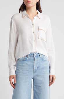 Rails Charli Embroidered Edge Linen Blend Button-Up Shirt