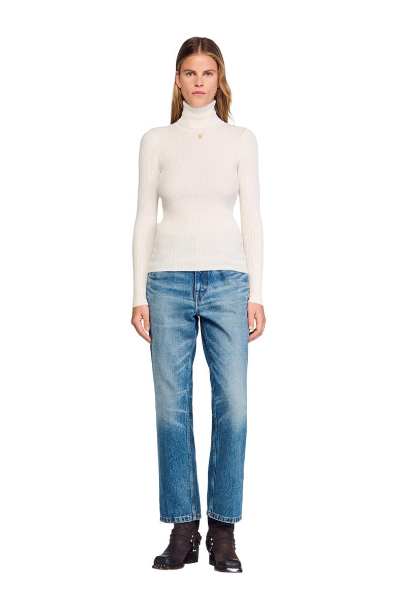 SANDRO Cable-knit turtleneck sweater, Alternate, color, Snow