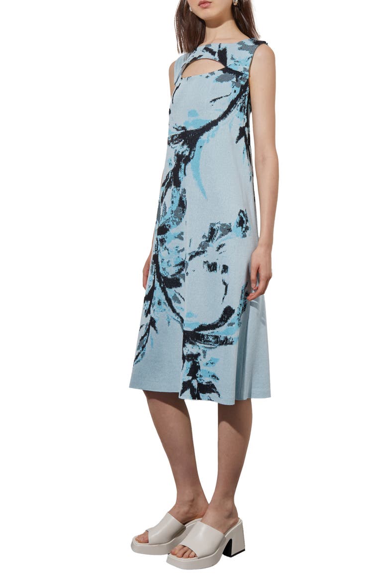 Cutout Abstract Jacquard Knit A-Line Dress, Alternate, color, HAZE/D BL/BK