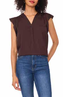 Vince Camuto Ruffle Sleeve Satin Top