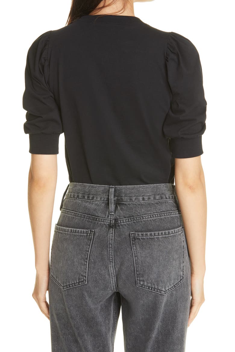 Frankie Puff Sleeve Organic Cotton Knit Top, Alternate, color, NOIR