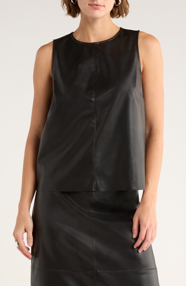 NORDSTROM RACK Faux Leather Tank, Main, color, Black