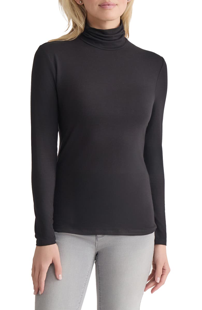 Jones New York Shirred Turtleneck Top, Main, color, Jones Black