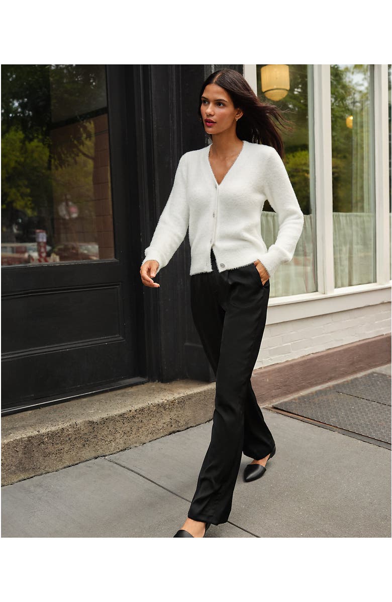 Lands' End Satin Elastic Back Wide Leg Pants, Alternate, color, Black