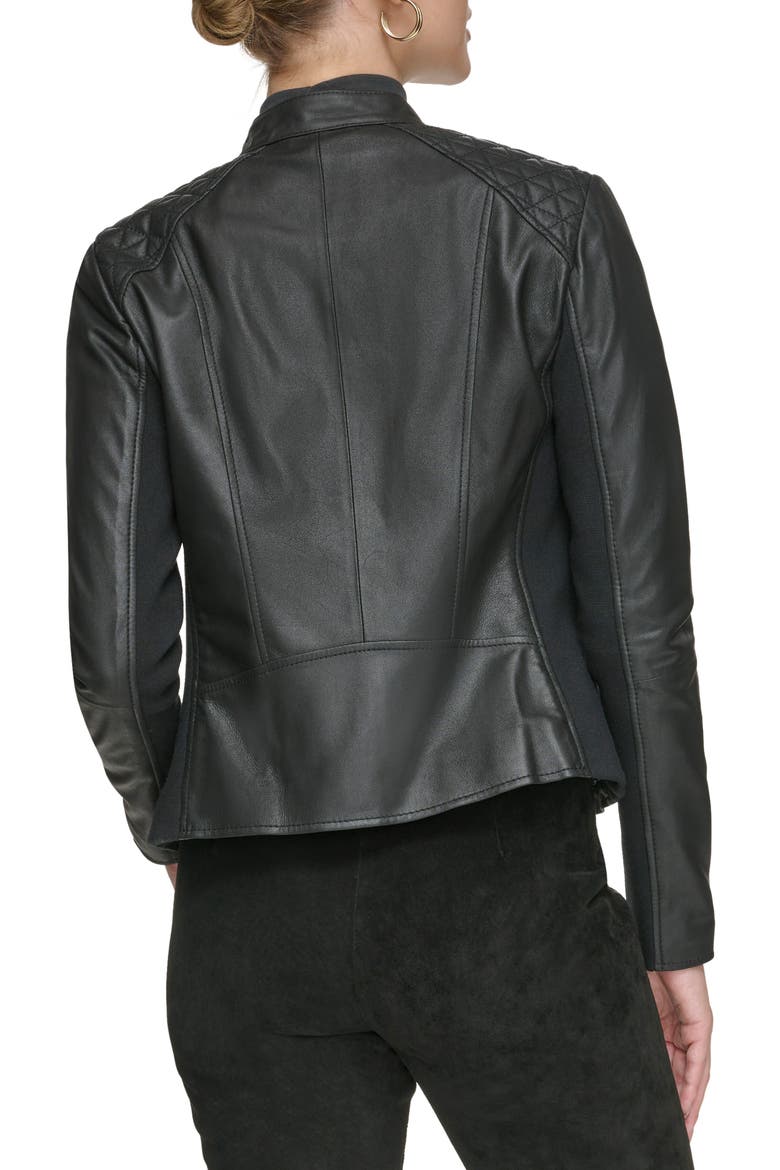 Leather Racer Jacket, Alternate, color, BLACK
