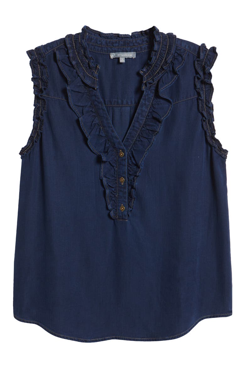 Ruffle Accent Sleeveless Top, Alternate, color, INDIGO