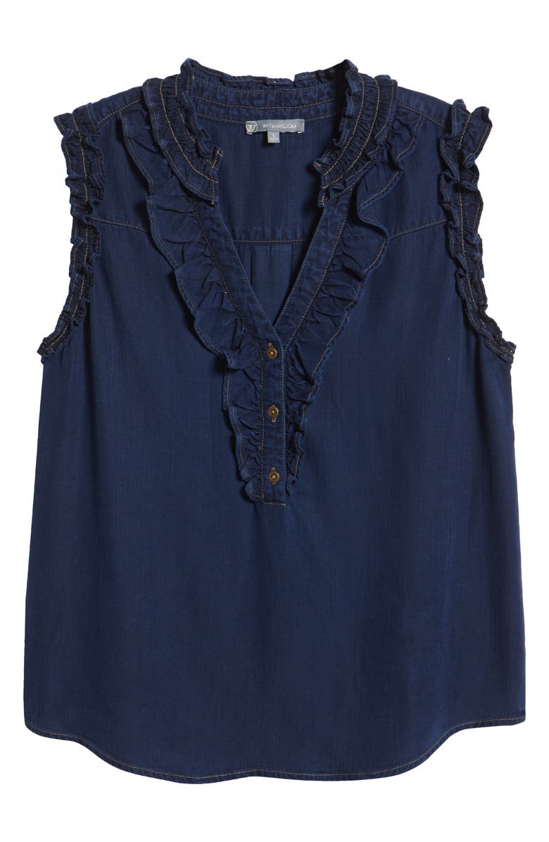 Wit & Wisdom Ruffle Accent Sleeveless Top, Alternate, color, Indigo