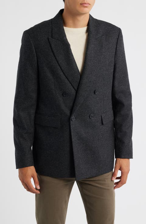 Pinstripe Double Breasted Wool Blend Blazer
