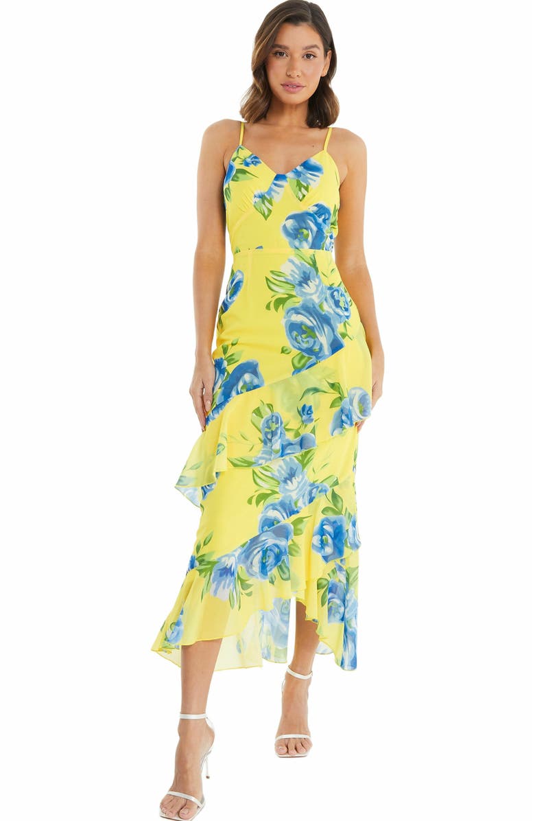 QUIZ Floral Chiffon Frill Detail Maxi Dress, Main, color, 