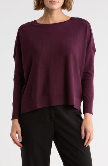Adrianna Papell Drop Shoulder Tunic Sweater In Burgundy