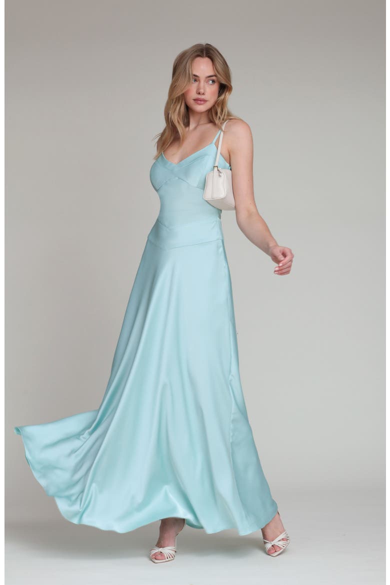Sleeveless Satin Gown, Alternate, color, AQUA