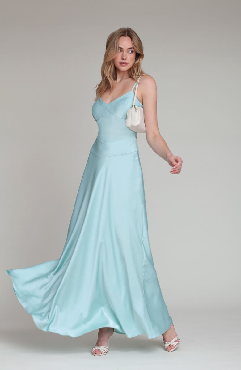 Avec Les Filles Sleeveless Satin Gown, Alternate, color, Aqua