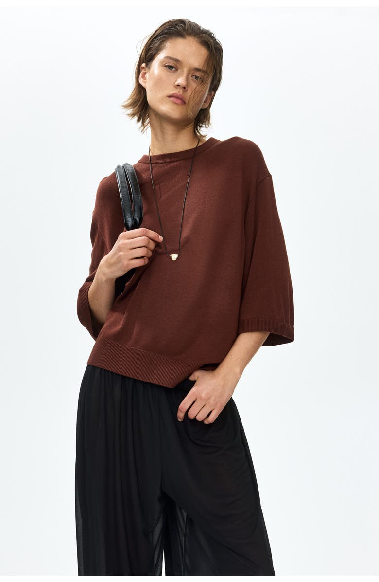 H&M Fine-knit Top, Alternate, color, Dark Brown