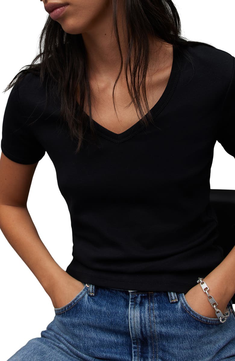 AllSaints Evie Cotton V-Neck T-Shirt, Alternate, color, 