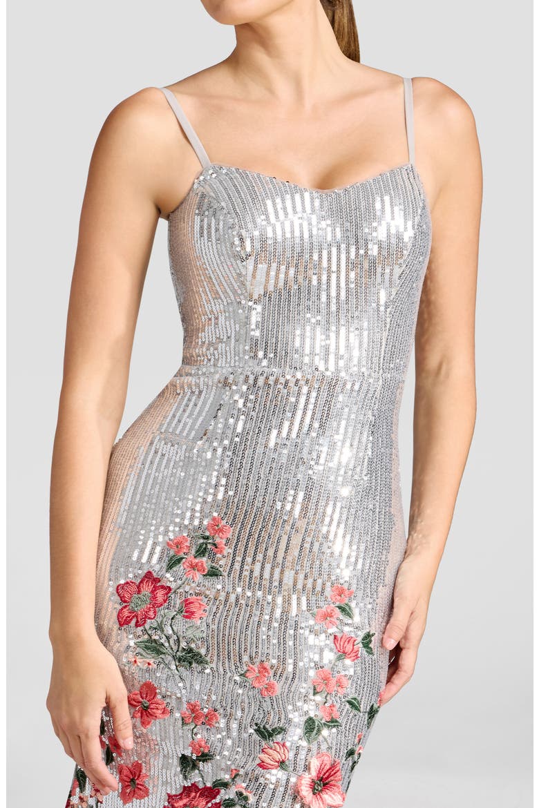 Giovanna Floral Embroidery Sequin Mermaid Gown, Alternate, color, SILVER MULTI
