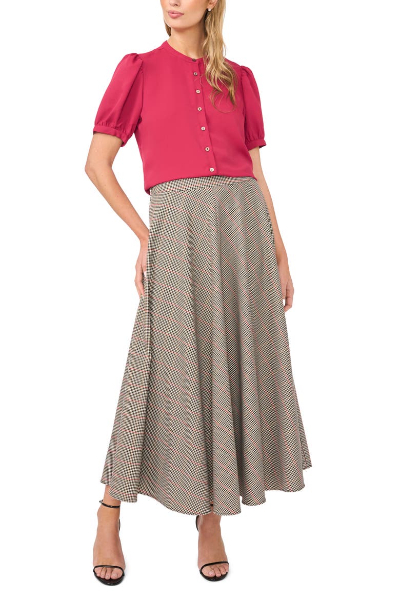 Puff Sleeve Button-Up Top, Alternate, color, DEEP CHERRY