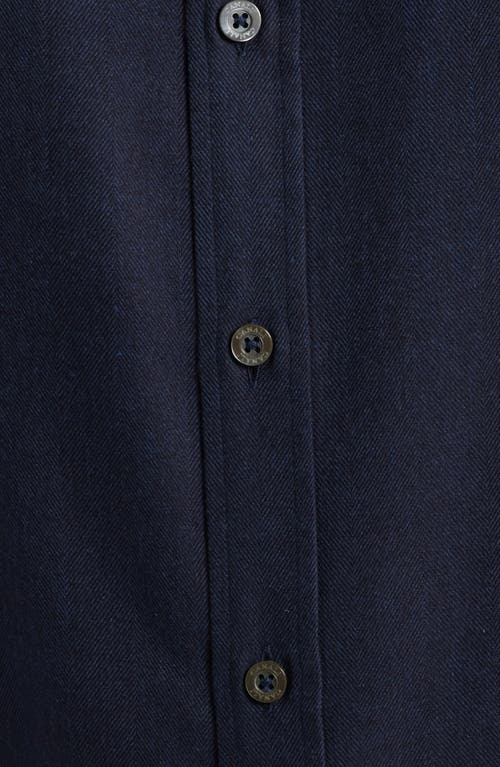 Canali Regular Fit Navy Brushed Cotton Blend Herringbone Button-up Shirt In Blue