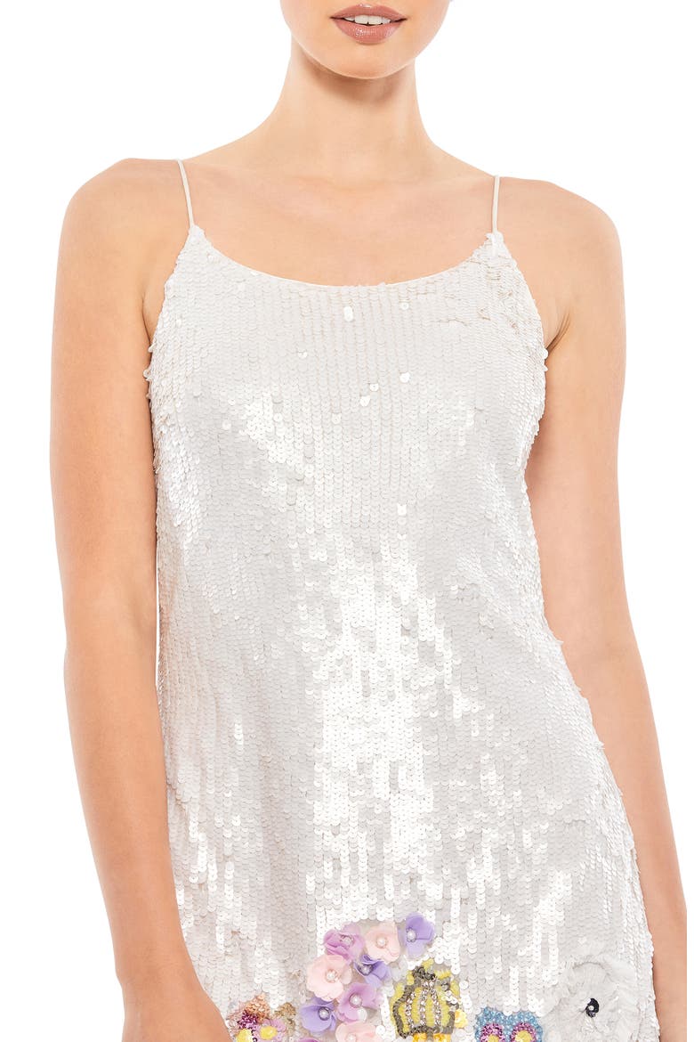 Floral Appliqué Sequin Cocktail Dress, Alternate, color, WHITE