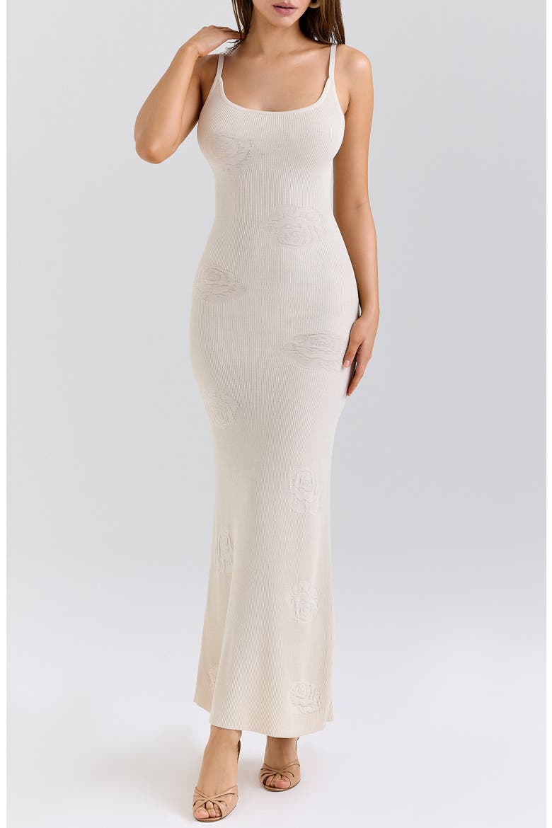 Dara Rose Embroidered Rib Knit Maxi Dress, Alternate, color, ECRU