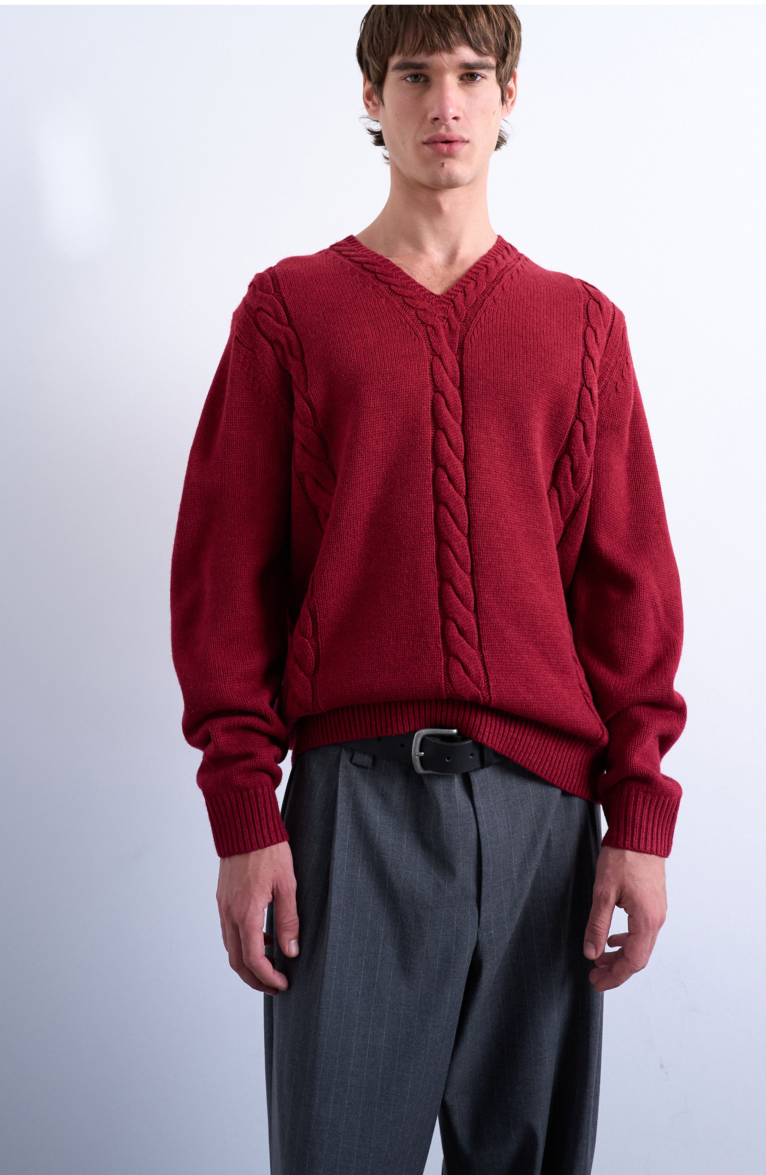 V-Neck Cable Sweater