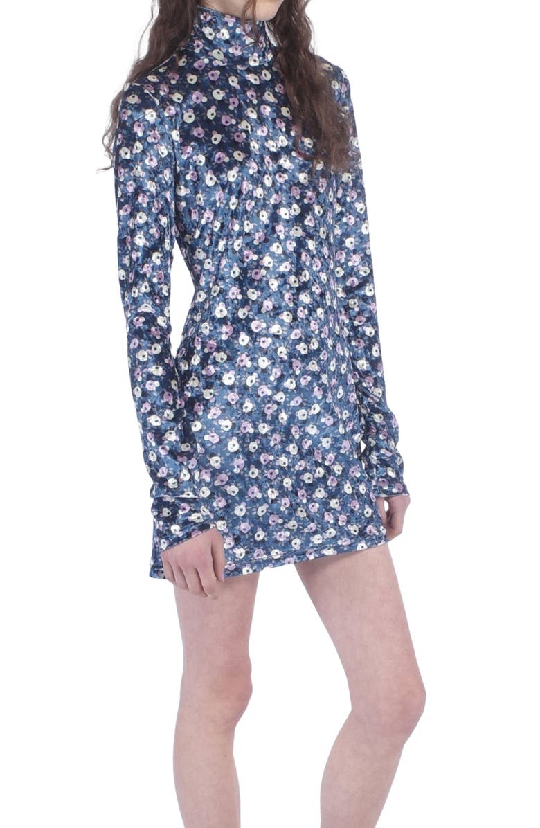 Anna Sui Posie Stretch Velvet Turtleneck Dress, Alternate, color, 