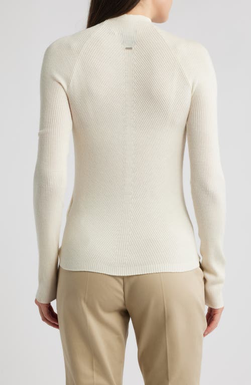 Hugo Boss Boss Foliora Virgin Wool Rib Funnel Neck Sweater In White