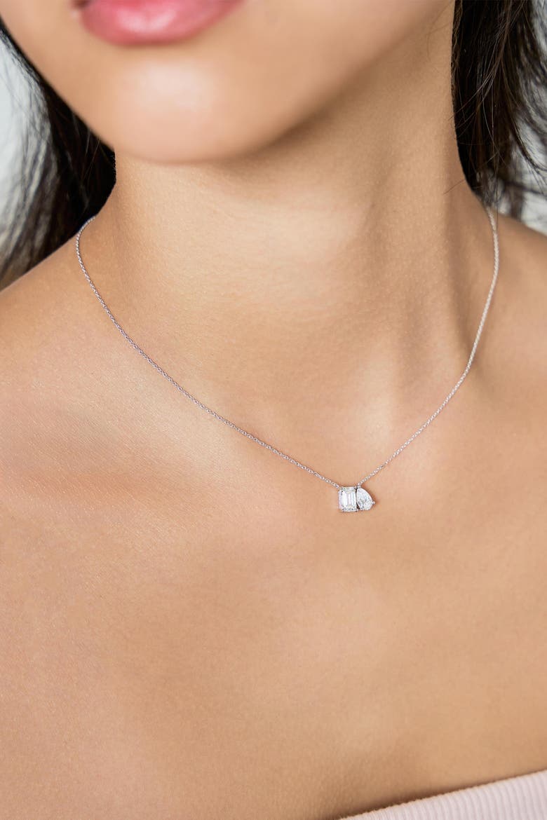 Aurelia 14K Gold Lab Grown Diamond Toi Et Moi Necklace - 1.5 Ct, Alternate, color, 14K White Gold