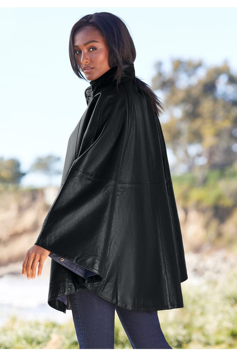 Leather Poncho, Alternate, color, BLACK