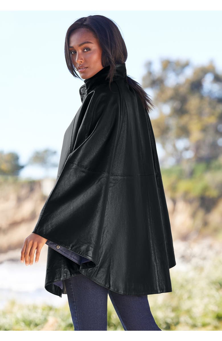 Jessica London Leather Poncho, Alternate, color, Black