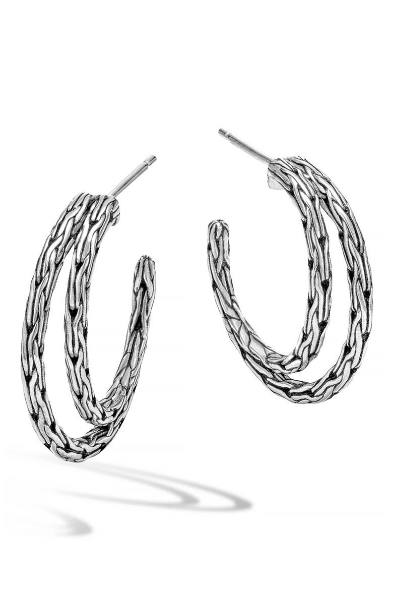'Classic Chain' Double Hoop Earrings, Main, color, SILVER
