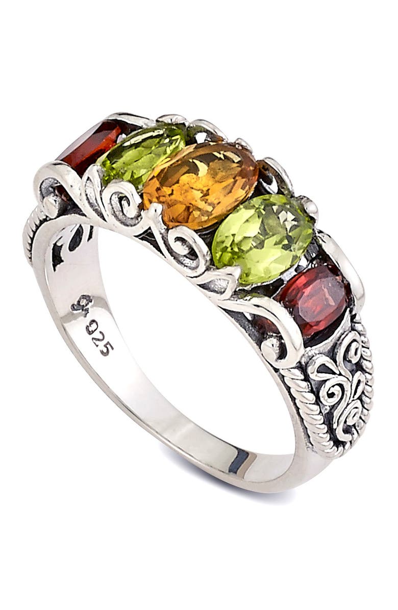 SAMUEL B. Sterling Silver Citrine, Peridot & Garnet Crown Ring, Main, color, 