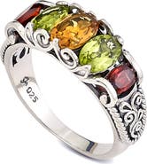 SAMUEL B. Sterling Silver Citrine, Peridot & Garnet Crown Ring
