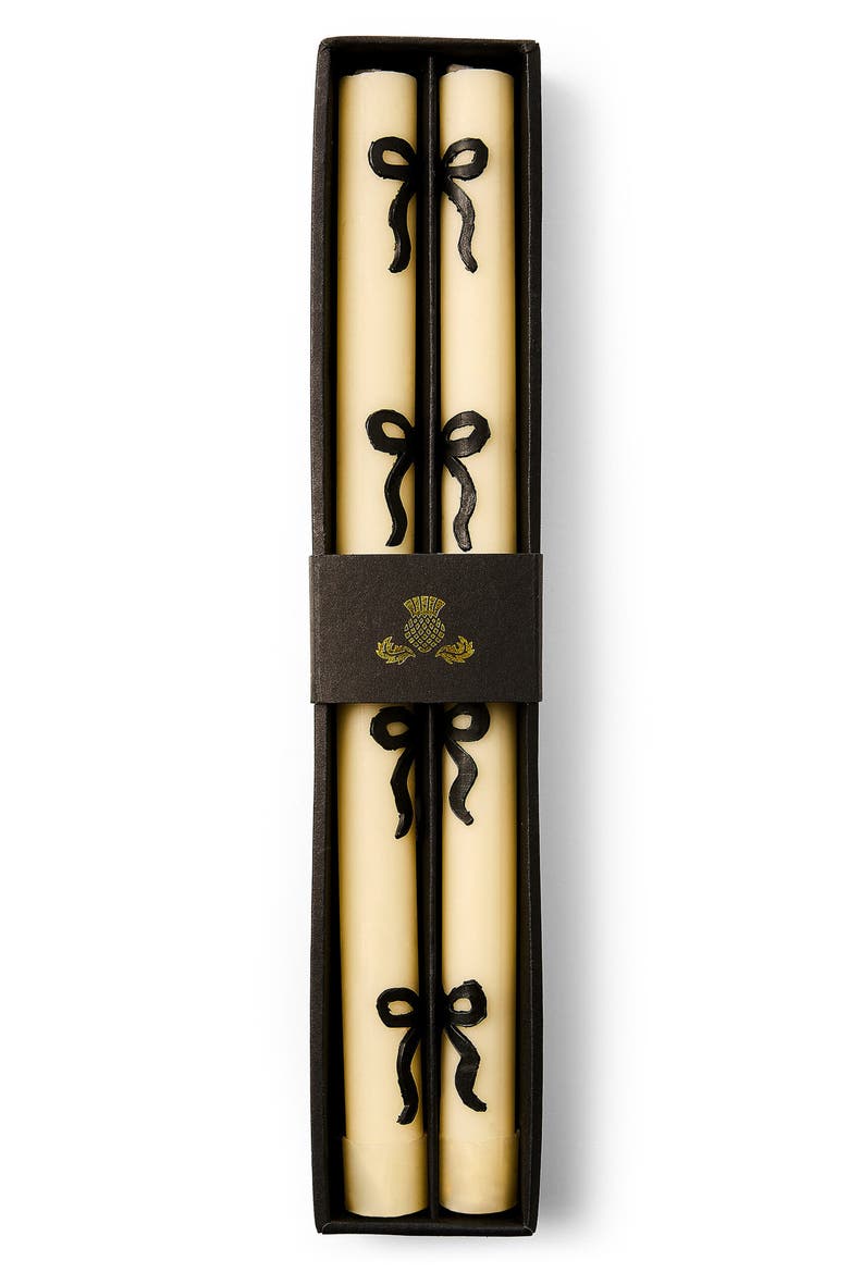 Set of 2 Black Bow Taper Dinner Candles, Alternate, color, BLACK